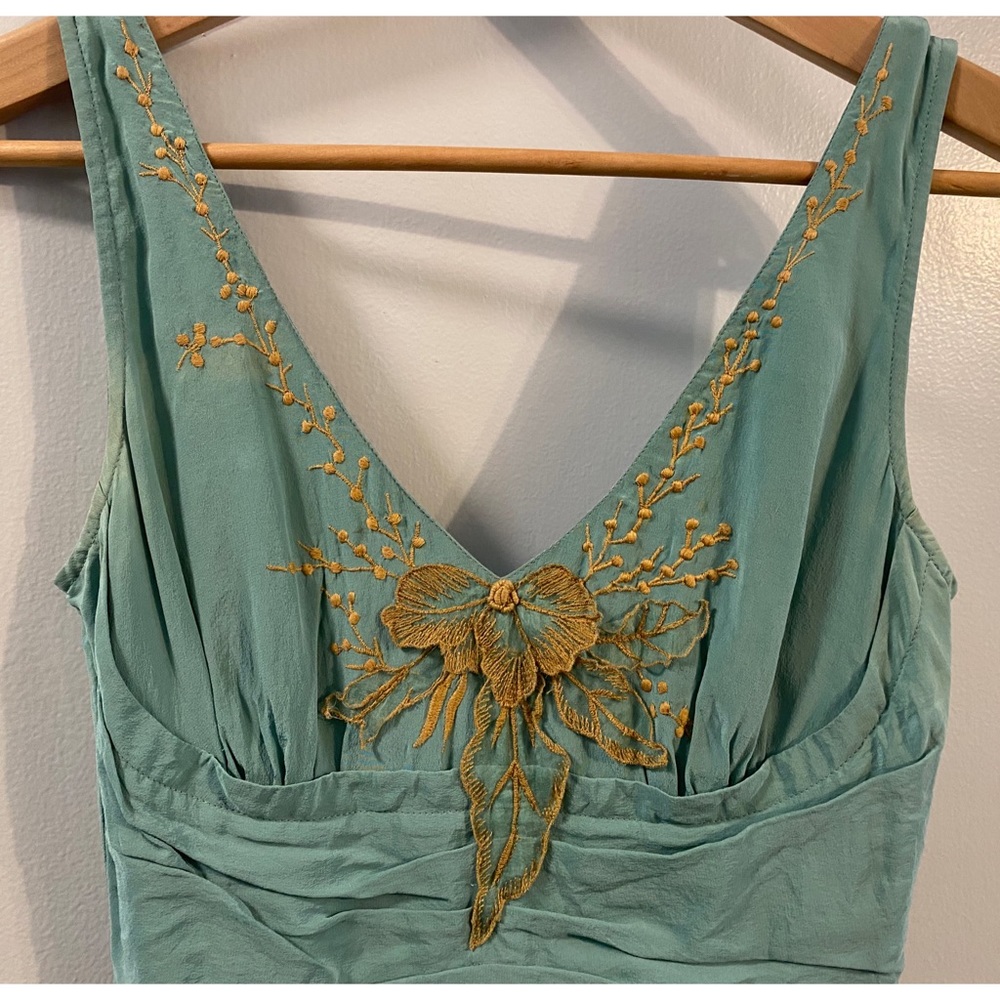 SOLD* Vtg* Anthropologie Lil * Tawny Garden * Teal Silk Flower Dress NEW
